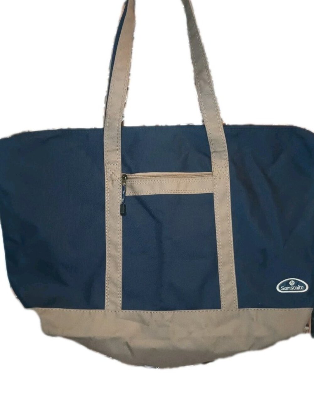 Samsonite Canvas Yacht Travel Tote Bag Weekender Foldable Beige Navy Large 24"